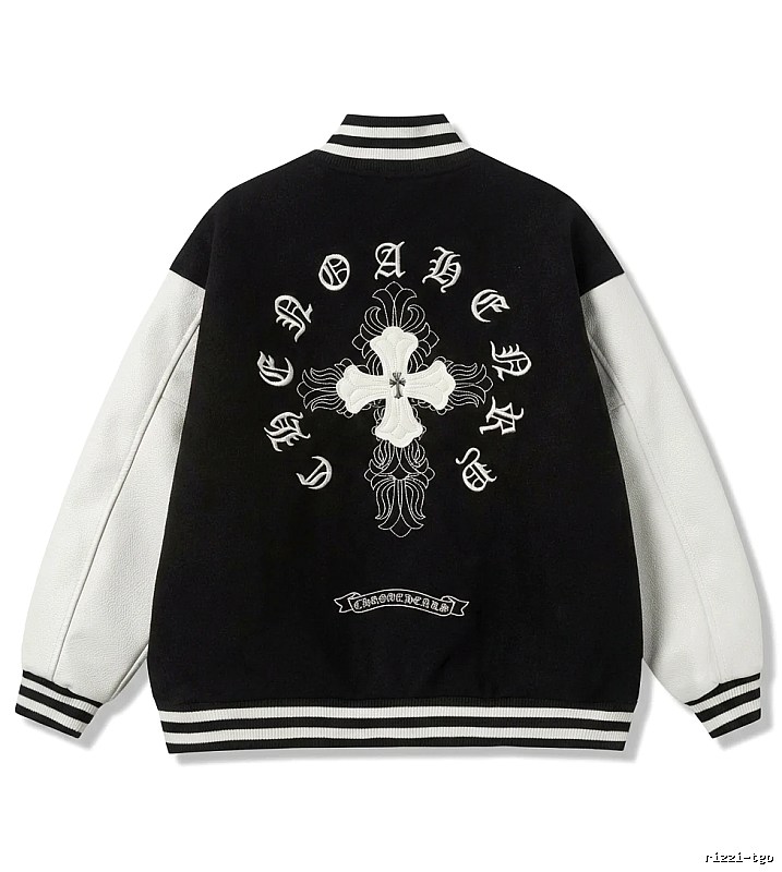 Chrome Hearts retro-style black and white baseball jacket