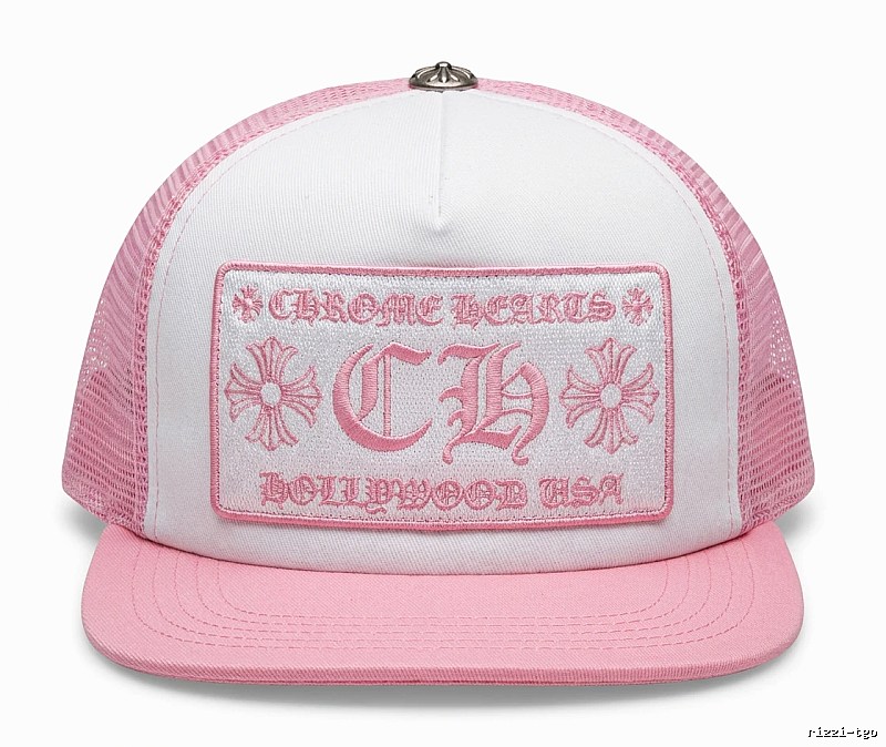 Chrome Hearts Retro Style Pink and White Hat