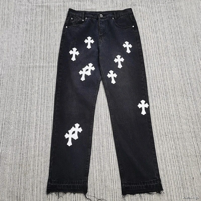 Chrome Hearts Travel Cross patch jeans White Jeans Black with Modern Look