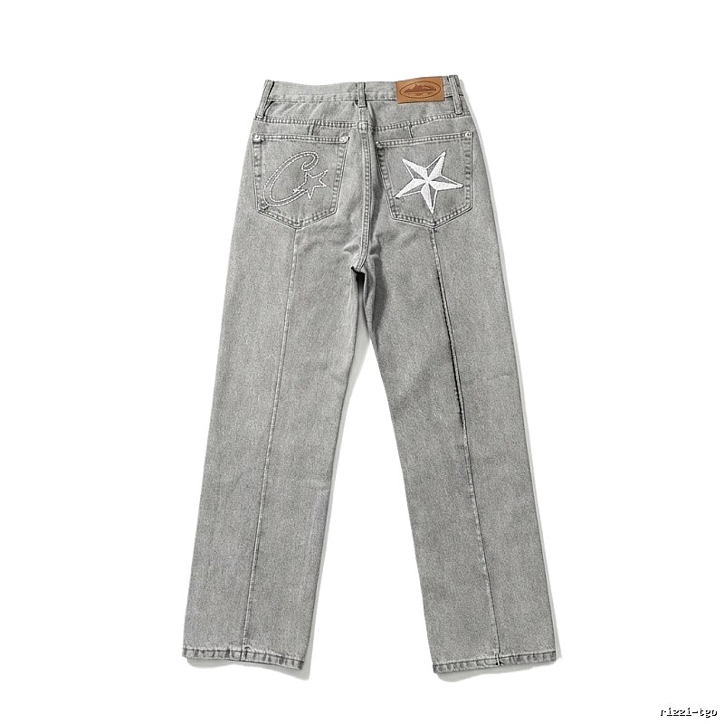 Corteiz Star Embroidered Light Grey Jeans