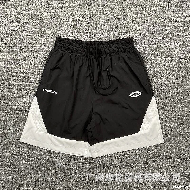 Corteiz Street Style Black and White Colorblock Casual Shorts