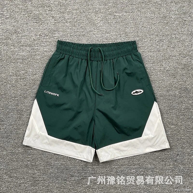 Corteiz Street Style Dark Green & White Colorblock Casual Shorts