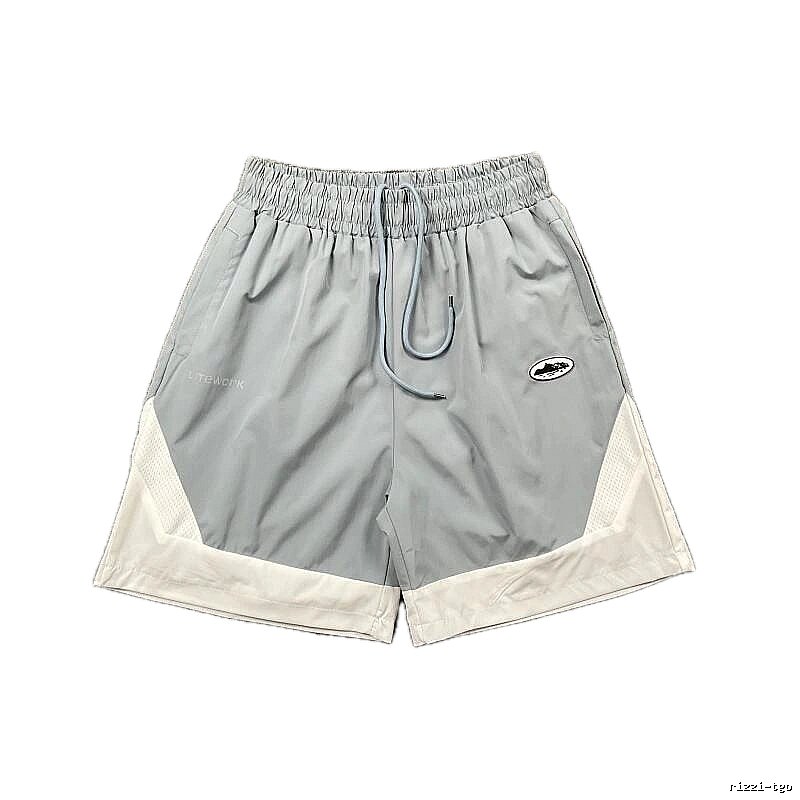 Corteiz Street Style Light Grey and White Colorblock Athletic Shorts