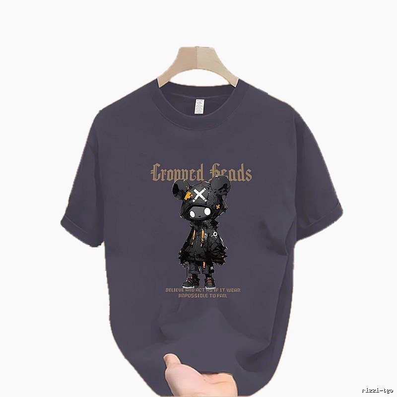 Crowned Heads Mechanical Bear Street Style Charcoal Gray T-Shirt