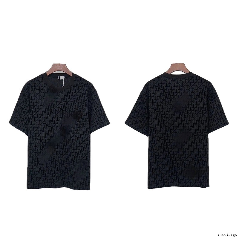 Dior All-over Monogram Print Light Luxury Style Black T-Shirt