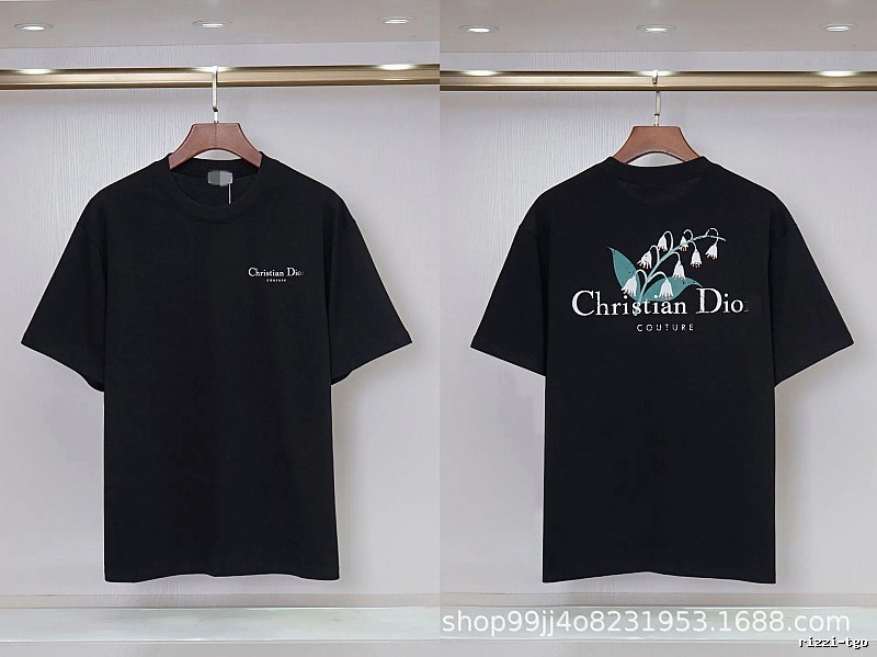 Dior Casual Black T-Shirt with Lily of the Valley Print