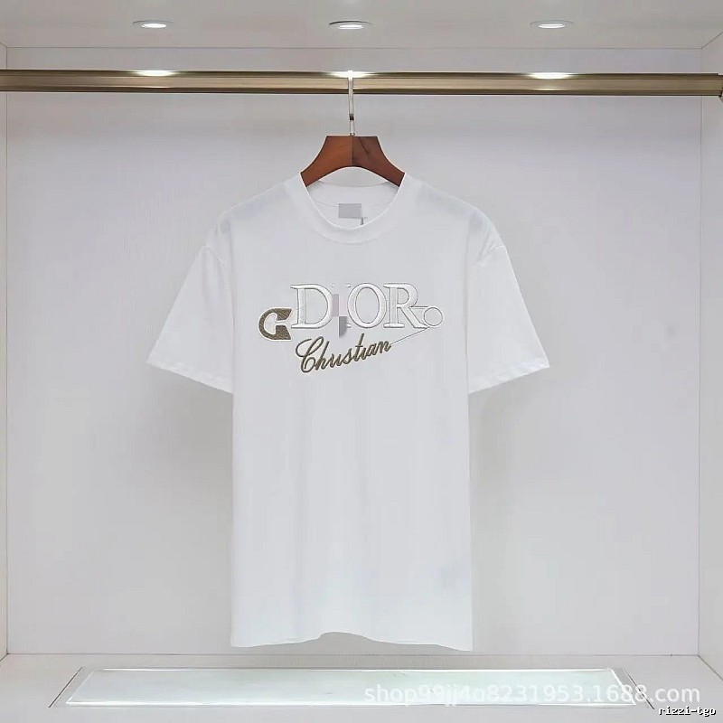 Dior Embroidered Light Luxury Style White Short-sleeve T-shirt