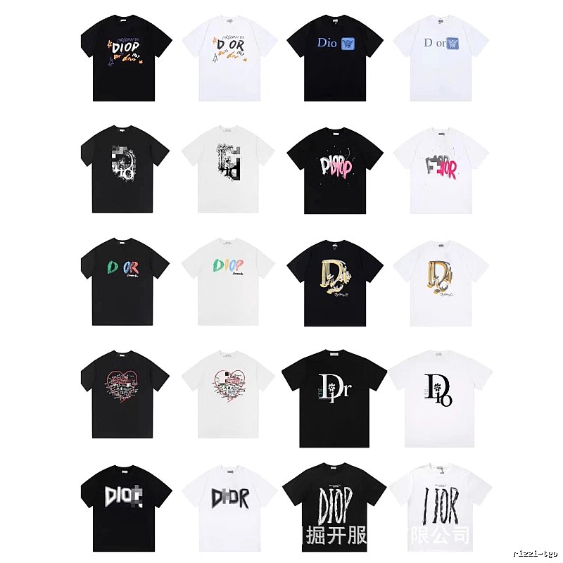 Dior Graffiti Cool & Trendy Style Black and White Short-sleeve T-shirt