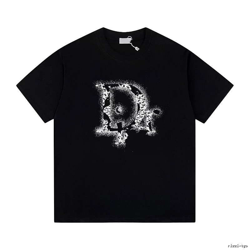 Dior Large D Print Trendy Style Black T-Shirt