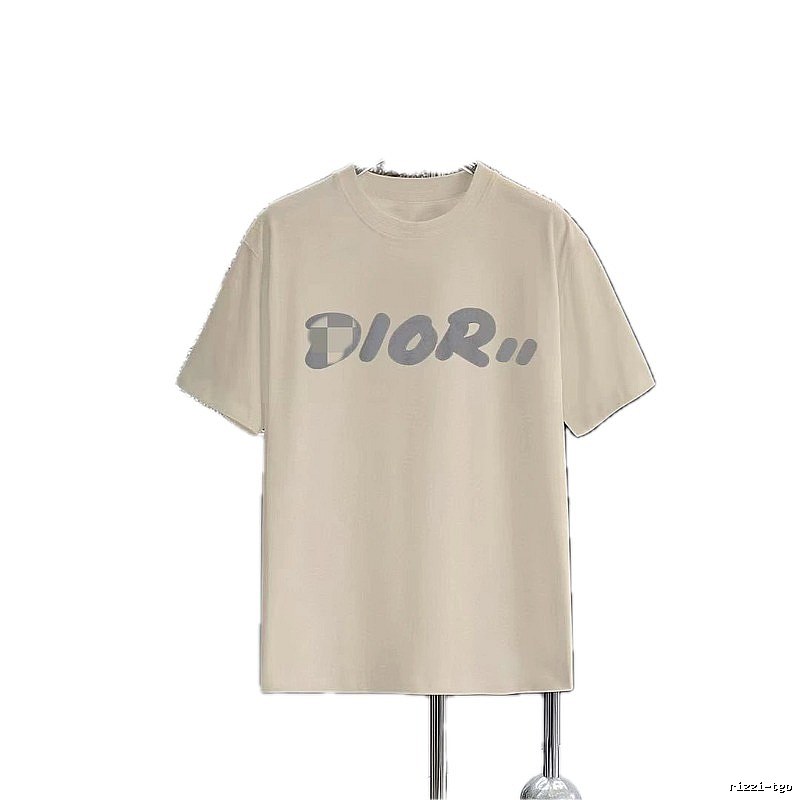 Dior Letter Print Light Luxury Style Beige T-Shirt