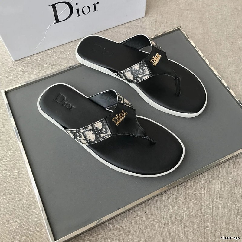 Dior Monogram Light Luxury Style Black and White Colorblock Flip-Flops