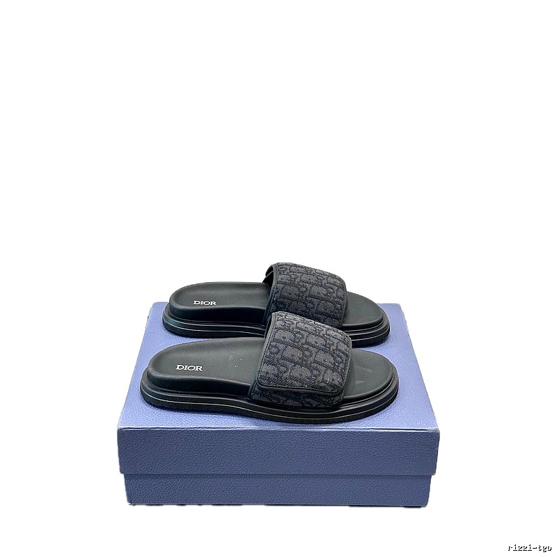 Dior Monogram Light Luxury Style Black Slide Sandals