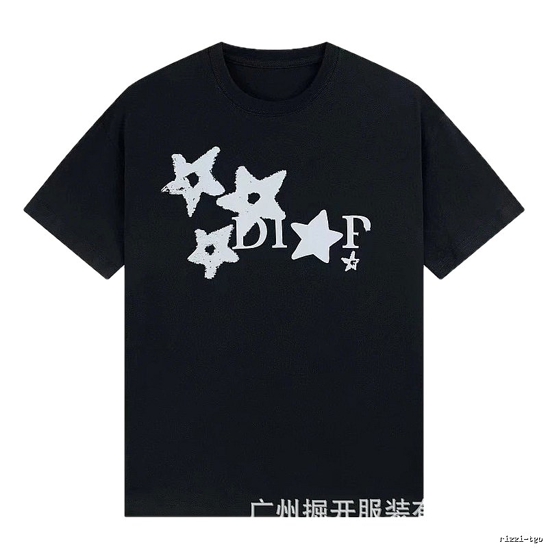 Dior Star Print Street Style Black T-Shirt