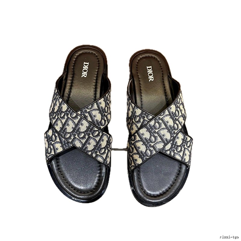 Dior Vintage Style Monogram Black and Grey Slides