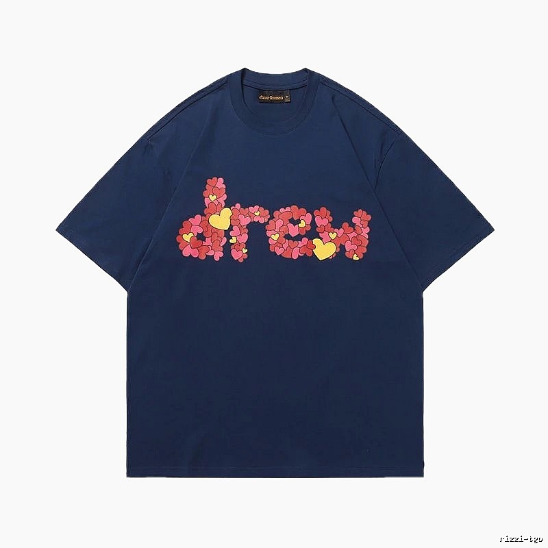 DREW All-over Heart Print Trendy Style Navy Blue Short-sleeve T-shirt