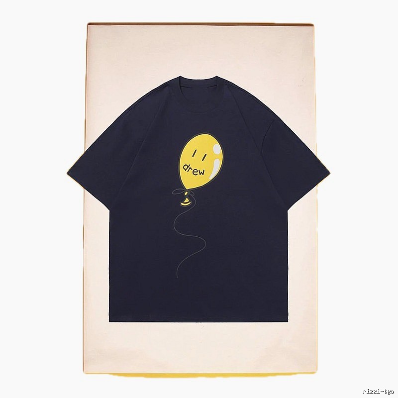 DREW Balloon Smiley Street Style Navy Blue Short Sleeve T-Shirt