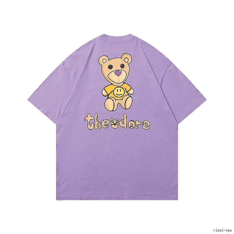 DREW Bear Print Street Style Purple T-shirt