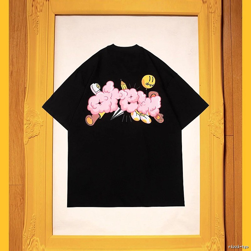 DREW Cloud Print Street Style Black Short Sleeve T-Shirt
