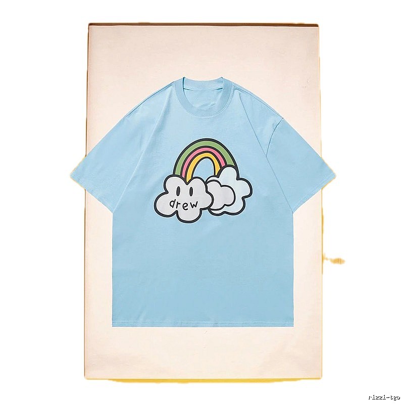 DREW Rainbow Cloud Casual Style Light Blue Short Sleeve T-Shirt