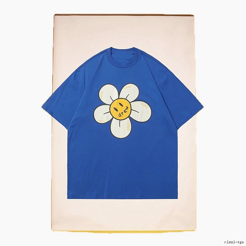 DREW Smiley Face Floral Street Style Blue T-shirt