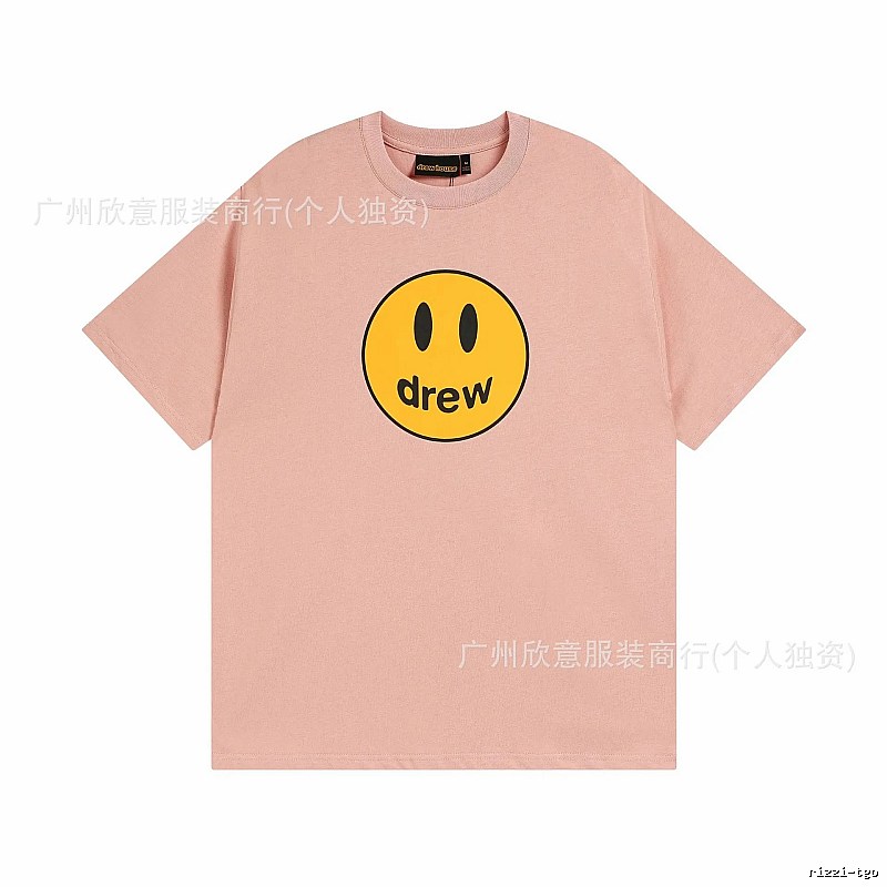 Drew Smiley Print Street Style Pink T-Shirt