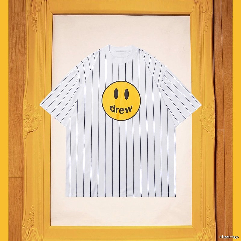 DREW Smiley Series Street Style White Striped Short Sleeve T-shirt