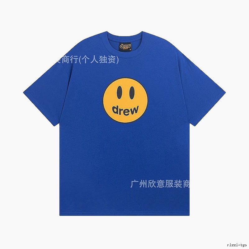 DREW Smiley Street Style Klein Blue Short Sleeve T-shirt