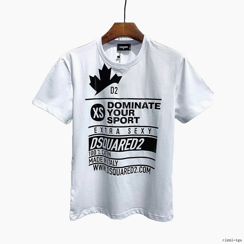 DSQ Squared Maple Leaf Print Street Style White T-Shirt