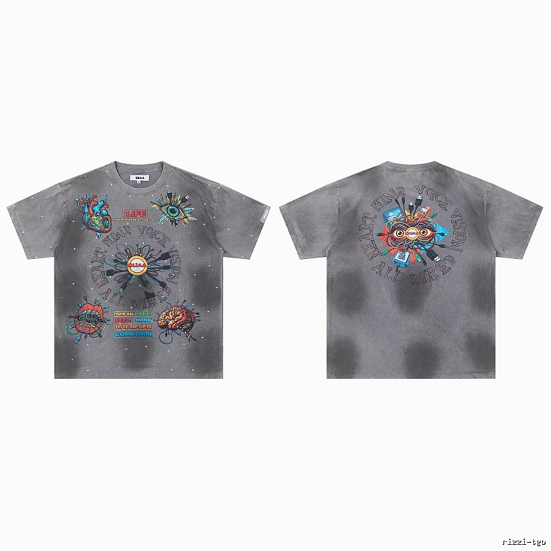 DUAA Cyber Print Street Style Grey T-Shirt