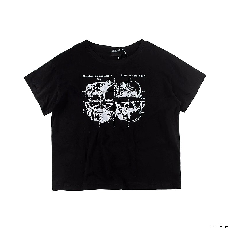 ERD Bull Print Street Style Black Short Sleeve T-shirt