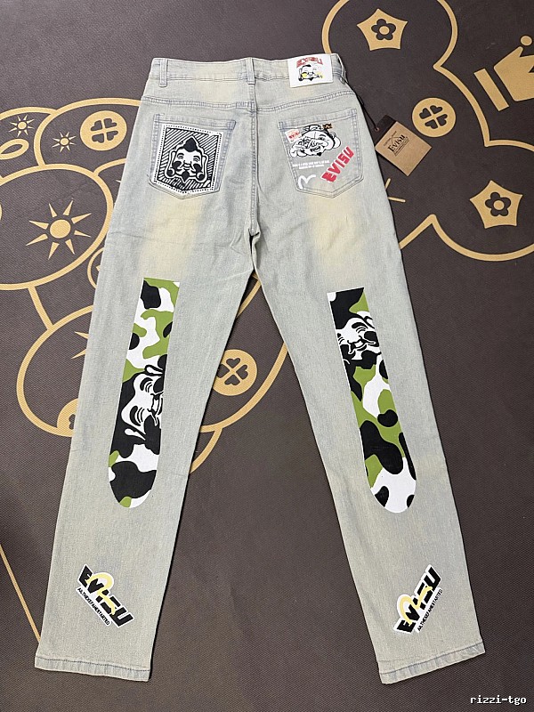 Evisu Streetwear Light Gray Patchwork Jeans
