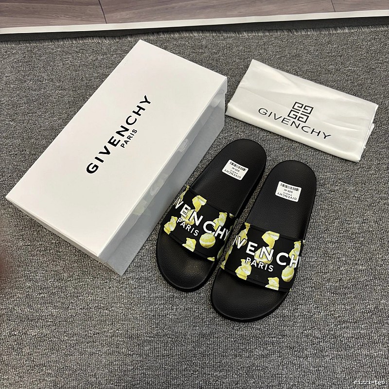 Givenchy Streetwear Letter Print Black and Yellow Slide Sandal