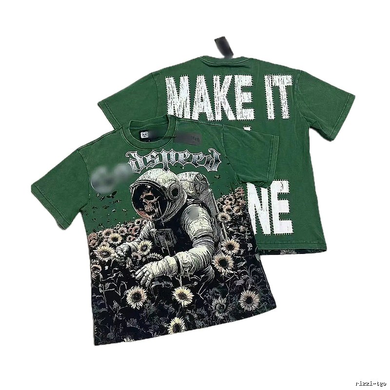 GOD Skull Astronaut Vintage Style Green Short-sleeve T-shirt