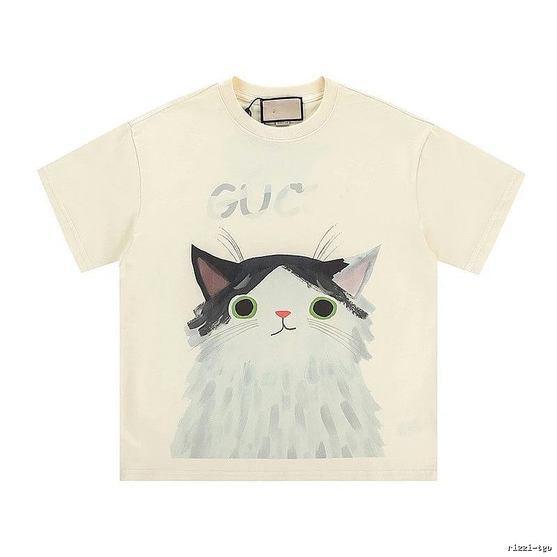 Gucci Cat Print Cartoon-style Off-white T-shirt