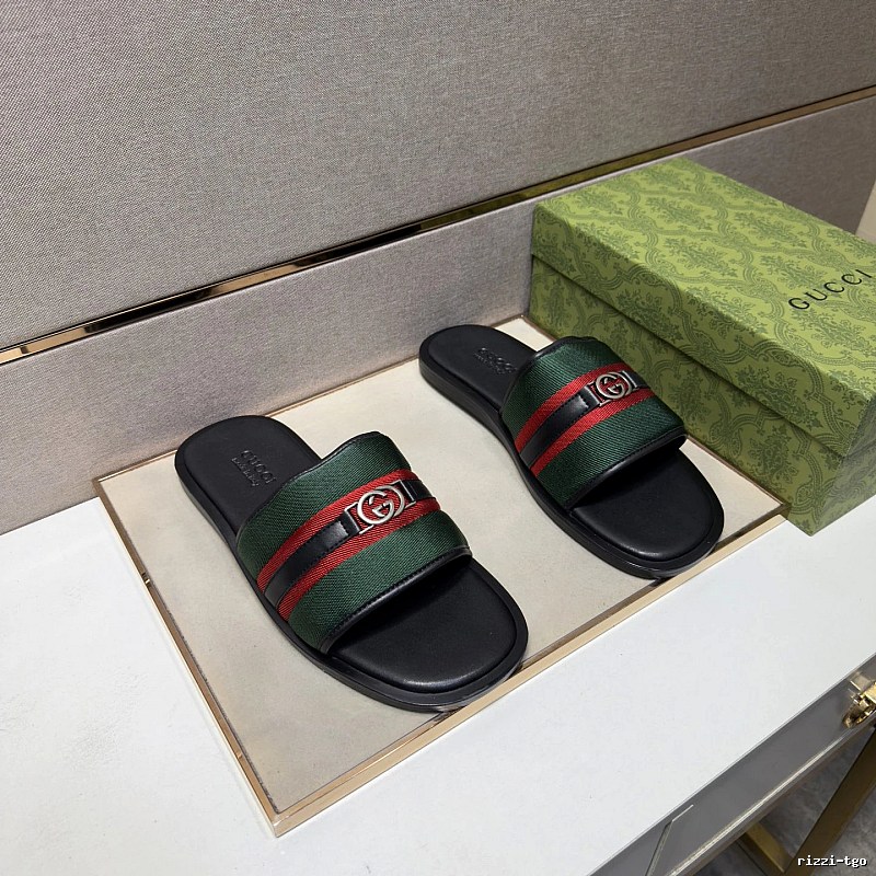 Gucci Classic Double G Retro Green and Black Casual Slide Sandals