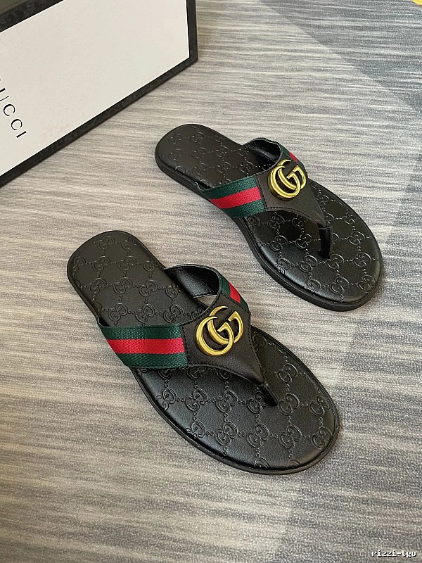 Gucci Double G Classic Retro Black Flip Flops
