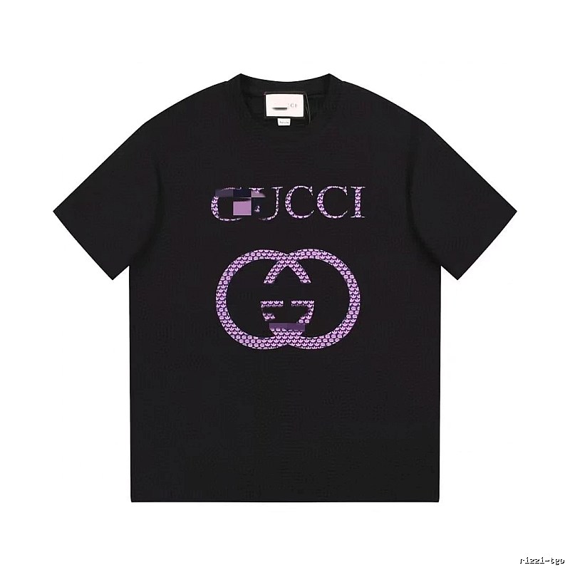 Gucci Double G Trendy Style Black and Purple Short Sleeve T-Shirt