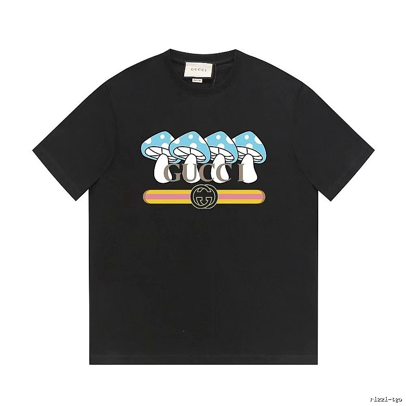 Gucci Mushroom Print Cool and Trendy Style Black Short-sleeve T-shirt