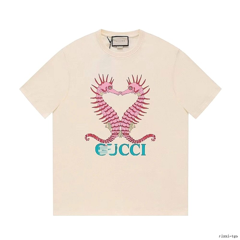 Gucci Seahorse Print Trendy Off-white Short Sleeve T-shirt