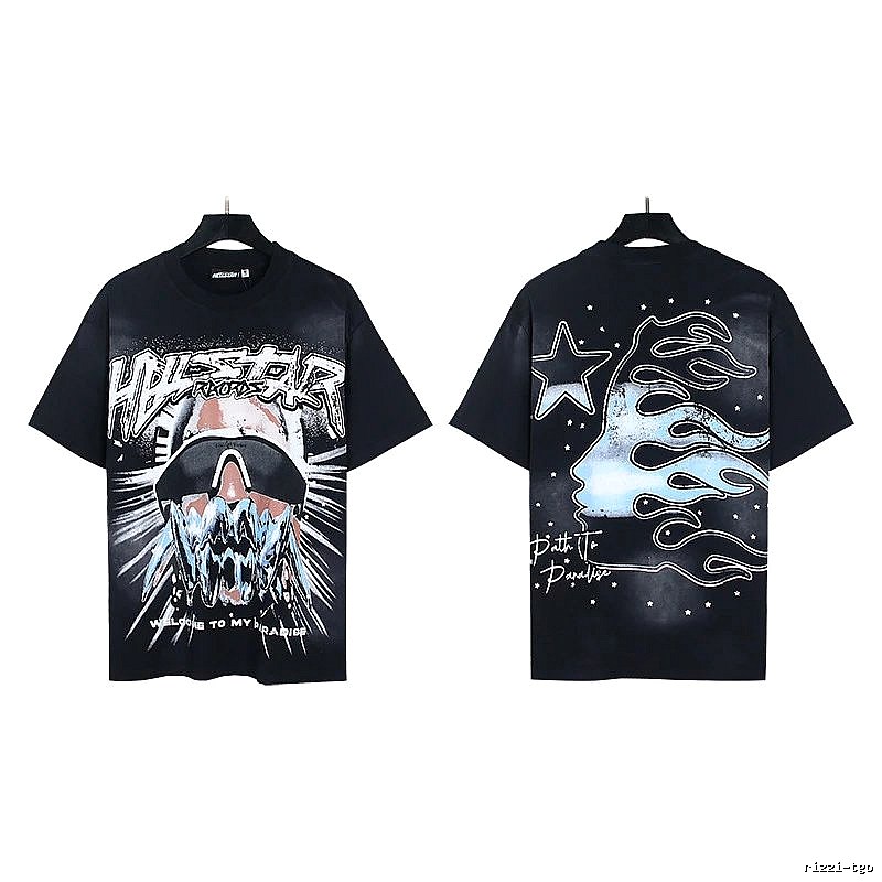 Hellstar Flame Print Street Style Black T-Shirt