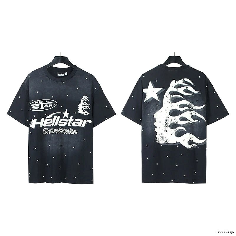 Hellstar Flame Print Street Style Black T-Shirt