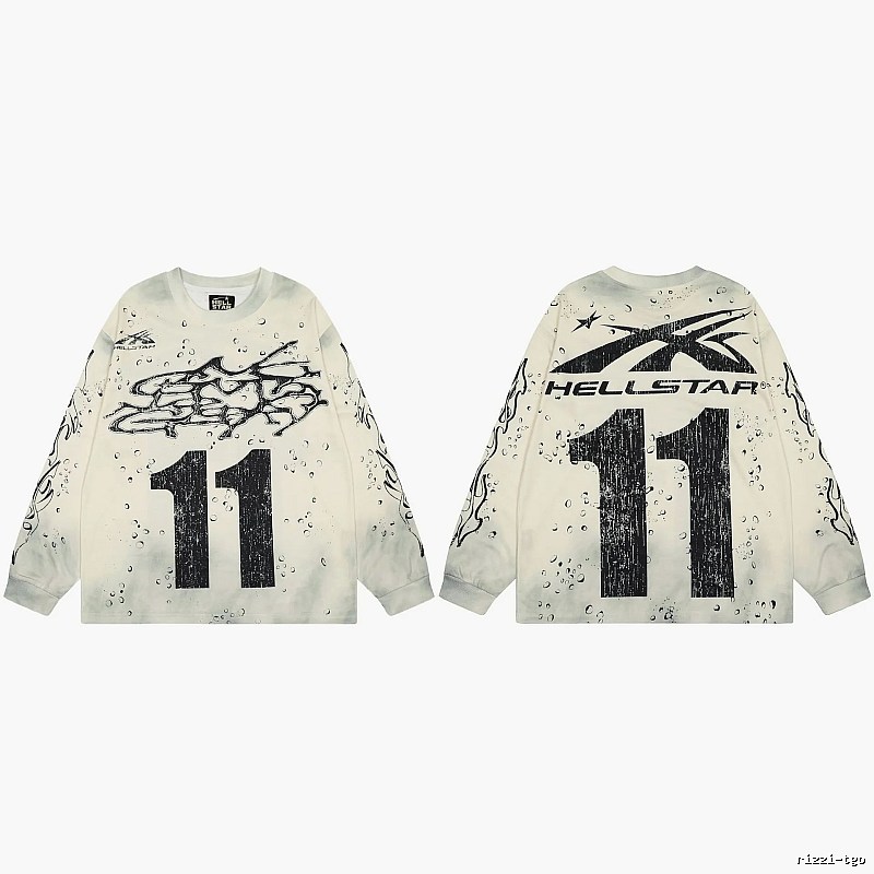 Hellstar No.11 Distressed Street Style Off-white Long Sleeve T-shirt