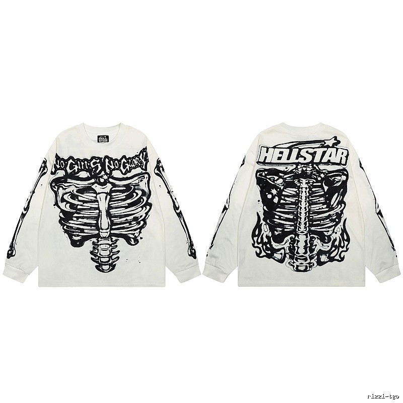 Hellstar Skull Print Dark Style Off-white Long Sleeve T-Shirt