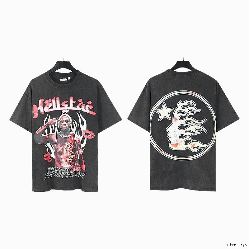 Hellstar Star Player Print Vintage Style Washed Black T-Shirt
