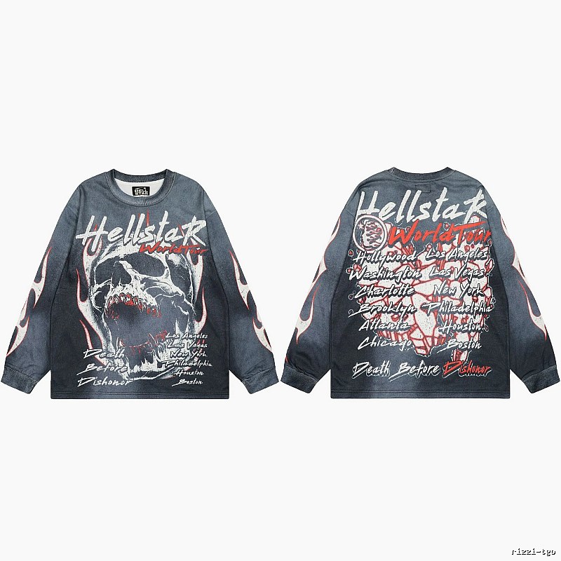 Hellstar Tour Skull Street Style Black & Gray Long Sleeve Shirt