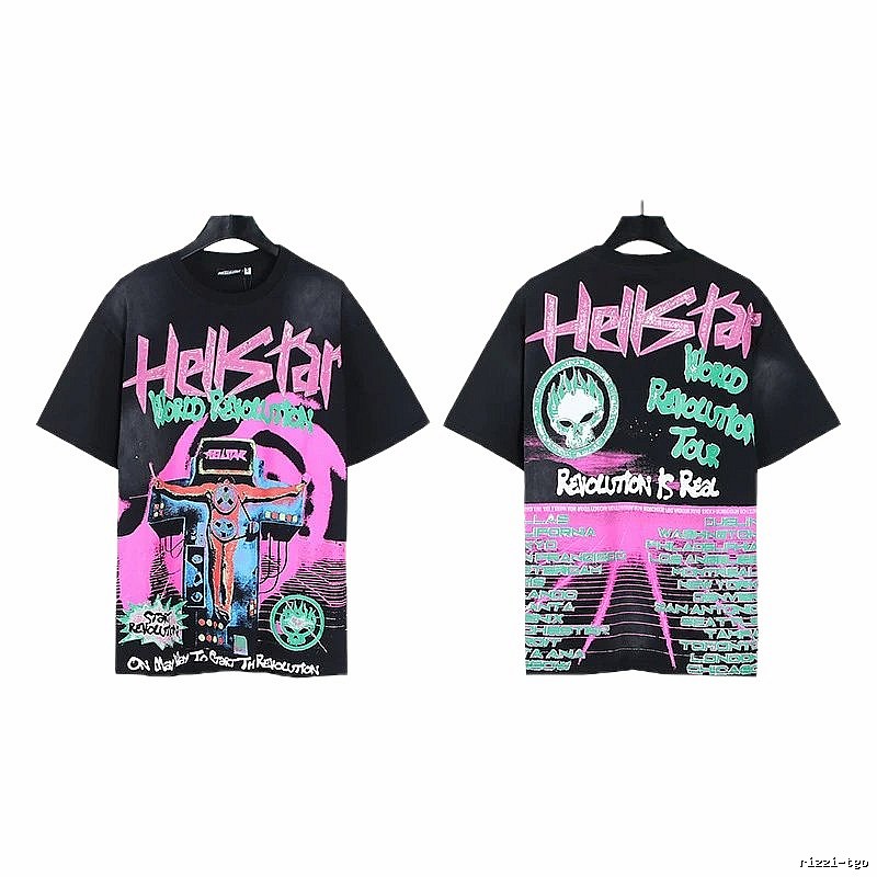 Hellstar World Revolution Tour Street Style Black & Pink Short Sleeve T-Shirt