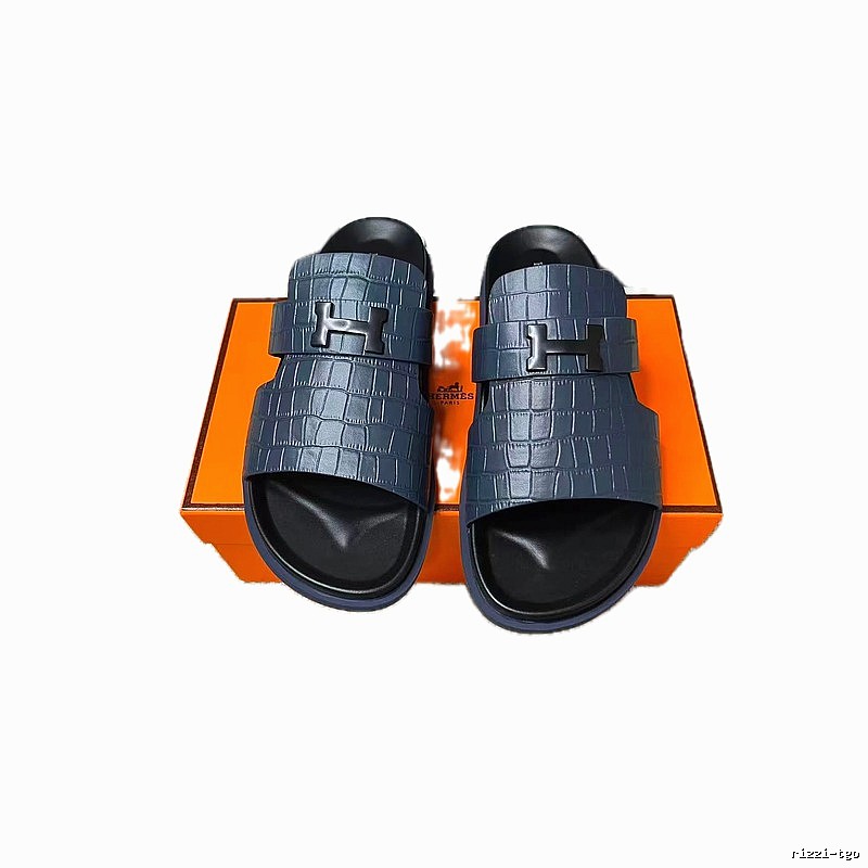 Hermès H Series Light Luxury Style Navy Blue Slides