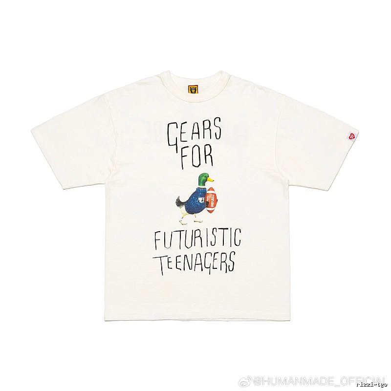 HUMAN MADE Japanese Streetwear Green Duck Printed Off-white T-shirt