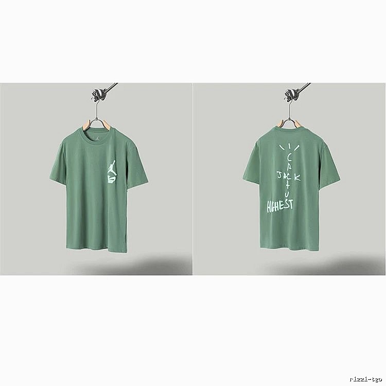 Jordan x Travis Scott Co-branded Street Style Pea Green T-Shirt