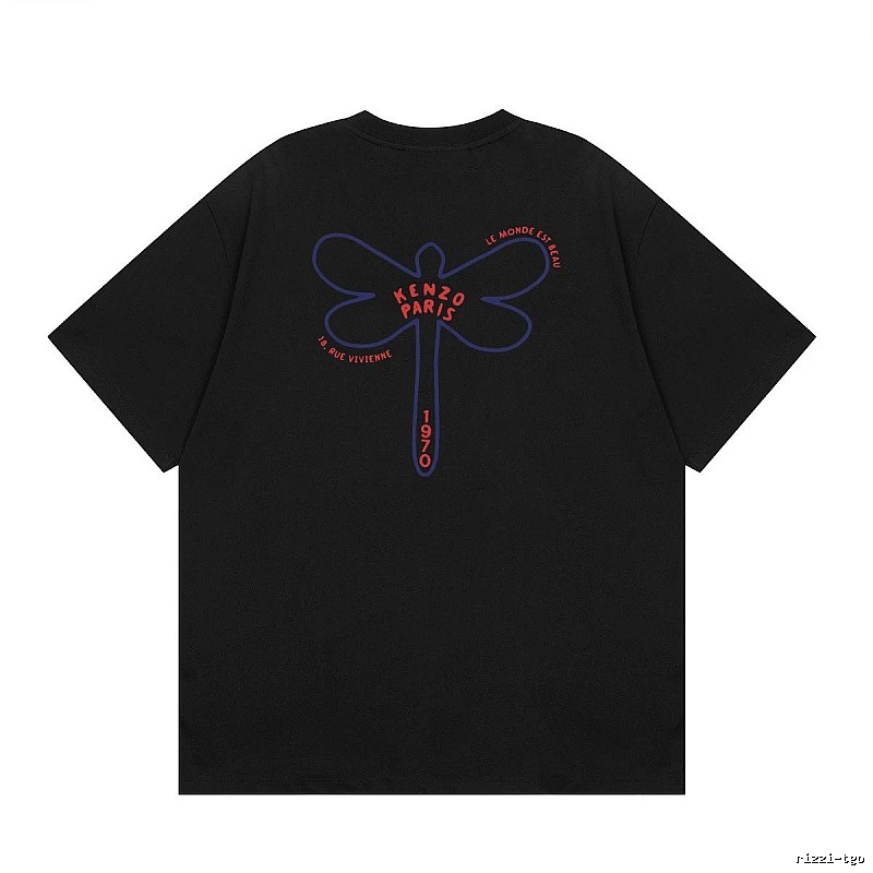 KENZO Dragonfly Print Trendy Style Black T-shirt
